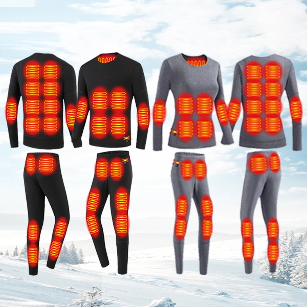 2 PCS Women Men Suit S-3XL UK Plus Size Electric Clothes 52 Areas New Material Technology Heated Underwear Winter Thermal Underwear Women Men Heating Jacket Winter Accessories USB Electric Heating Clothes