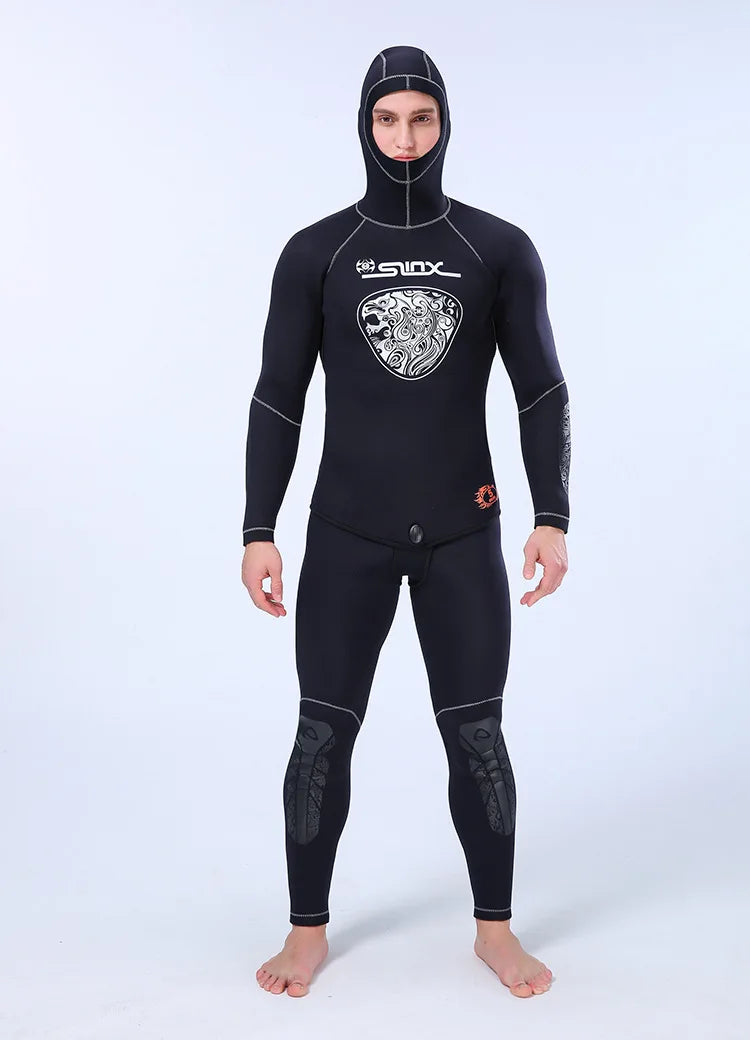 5MM Neoprene Top Quality Professional Hooded Wetsuit Men Tops Pants Diving Scuba Suit Equipment Underwater Snorkeling Fishing Spearfishing Kitesurf Swimwear Wetsuit Water Sports Apparel Suit