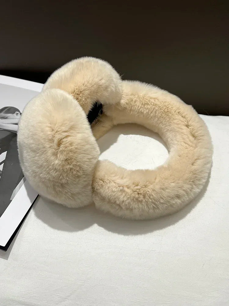 NEW Arrivals 8 Colors 100% Real Rex Rabbit Fur Earmuffs for Women Girls Winter Snow Outerwear Ear Warmers Soft Warm Furry Ear Muffs for Cold Weather Ladies Luxury Fashion Apparel Accessories