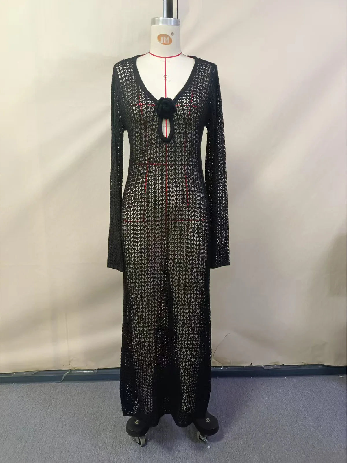 NEW Arrivals UK Size 4 Colors Handmade 3D Flower V-Neck Long Sleeve Crochet Knitted Tunic Beach Cover Up Cover-Ups Beach Women Dress Beach Wear  Ladies Swimsuit Cover Up Sexy Maxi Dress