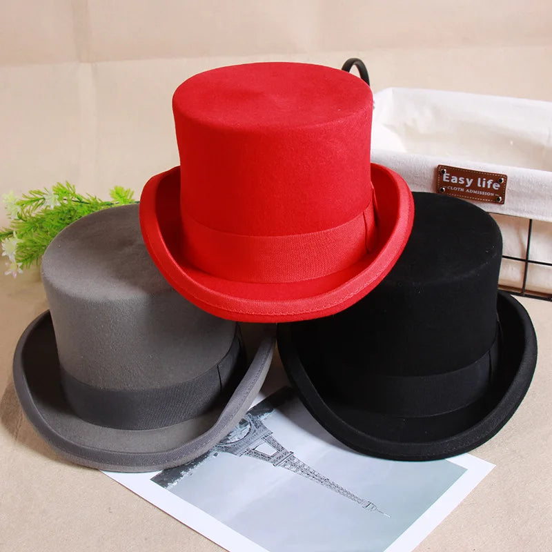 NEW Arrivals British President 100% Wool Flat Man Top Hat Fashion Fedora Hats Versatile Panama Head Cap Gentleman Cylinder Strap Steampunk Unisex Elegant Hats Tuxedos Accessories Men Luxury Fashion Clothing Supplies