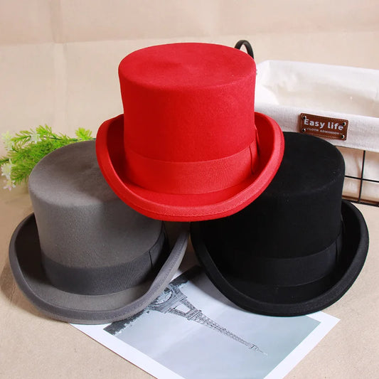 NEW Arrivals British President 100% Wool Flat Man Top Hat Fashion Fedora Hats Versatile Panama Head Cap Gentleman Cylinder Strap Steampunk Unisex Elegant Hats Tuxedos Accessories Men Luxury Fashion Clothing Supplies