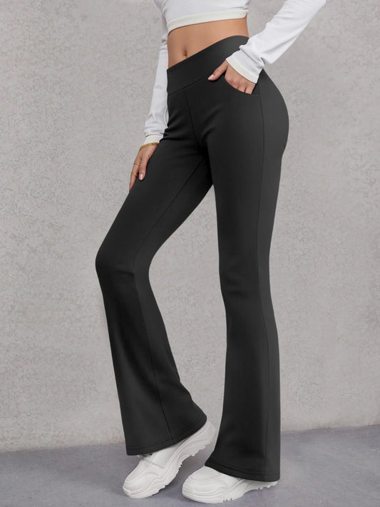 Just Arrived S-XL Size 4 Colors High Waisted Flared Pants Women's Stretchy Bell Bottom Leggings Vintage Style Bootcut Trousers with Pockets Slim Fit Outdoor Running Gym Fitness Pants