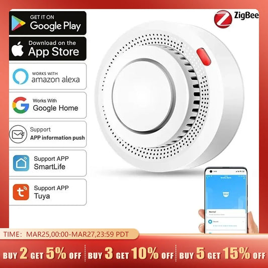 Tuya ZigBee Smart Smoke Detector Security Protection Smoke Alarm Fire Protection For Home Security System Via Smart Life App