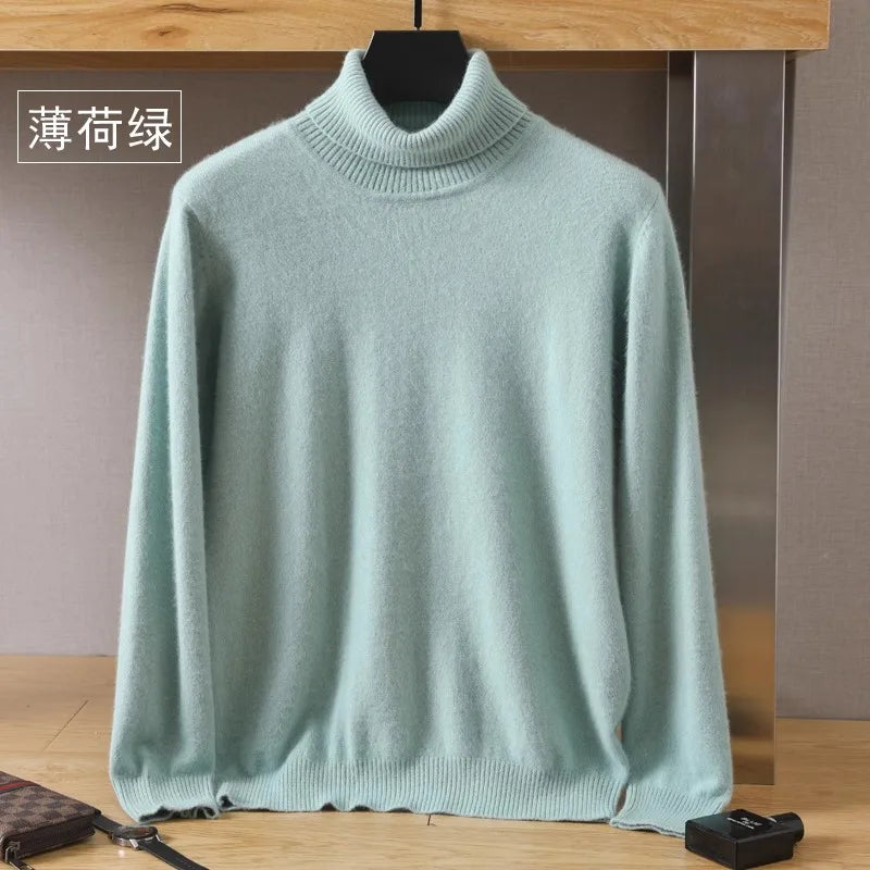 S-3XL Plus Size 5 Colors Women's Men's 100% Pure Mink Cashmere Sweater High Lapels Pullovers Knitted Winter New Tops Long Sleeve High-End Jumpers