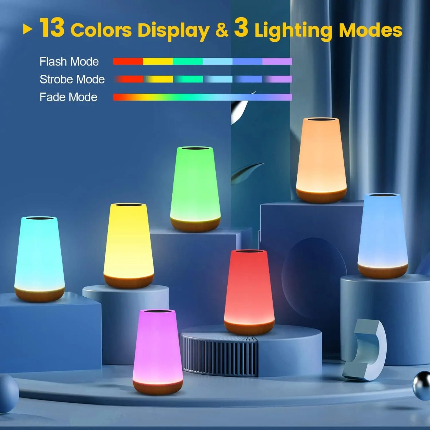 13 Colors Changing Night Light Remote Control Touch USB Rechargeable RGB Night Lamp Dimmable Lamp Portable Table Bedside Lamp