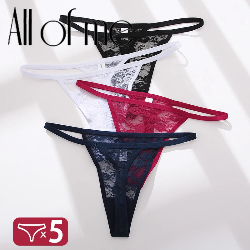 5Pcs Sexy Women's G-String Lace Panties Floral Lingerie Woman Panties Sexy Thong Underwear Female Pantys Perspective Intimates ﻿