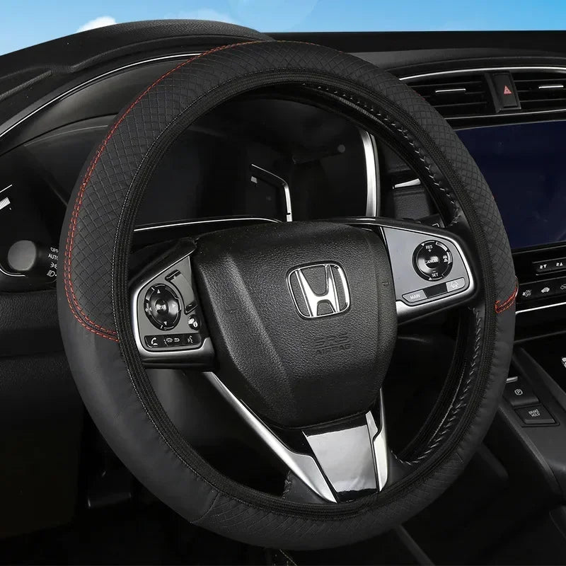 Car 37-38.5cm Steering Wheel Cover Breathable Anti Slip PU Leather Steering Covers Suitable Auto Decoration Carbon Fiber Cars Accessories