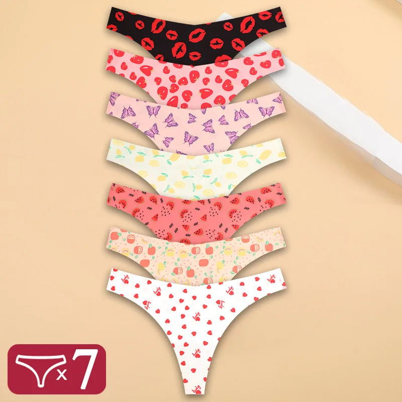 NEW Arrivals 7PCS Set 15 Colors  Ice Silk G-String Lady Sexy Thong Women Seamless Girl Panties Fresh Low Waisted Underwear Ladies Girls Sexy Underwear Supplies