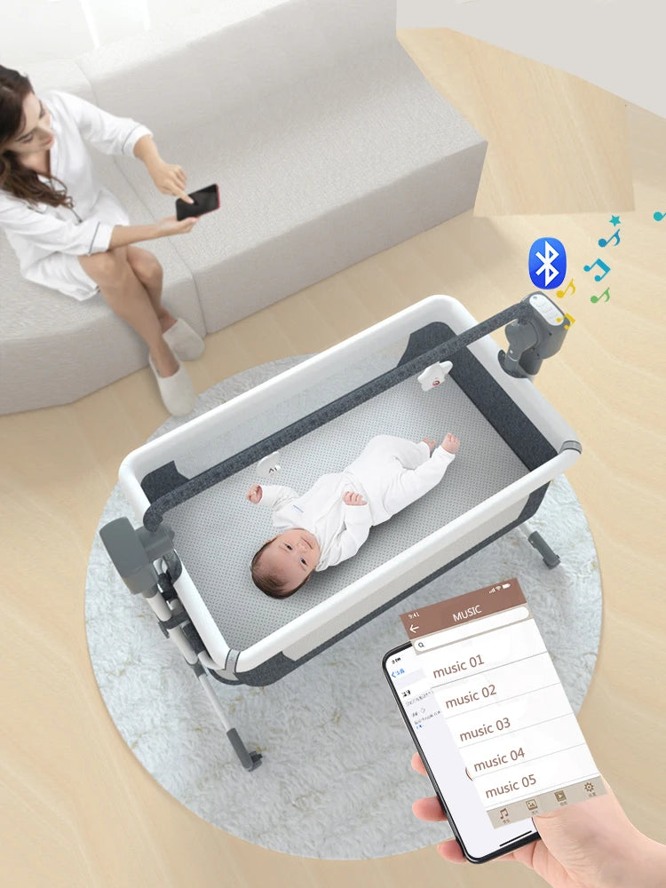 Baby Bed Electric Baby Crib Cradle Newborn Bluetooth Music Good Sleeping Baby Bed Movable Portable Baby Mosquito Net Travel Bed