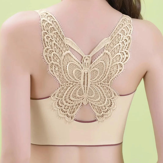 NEW Arrivals M-5XL 4 Colors Sexy Butterfly Beautiful Back No Steel Ring Underwear Ladies Seamless Sports Shockproof Gathering Comfortable Large Size Bra Ladies Luxury Underwear