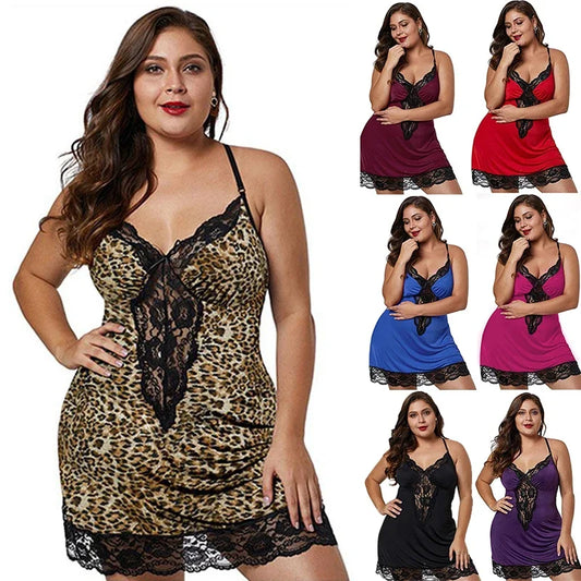 S (60kg) -8XL (150kg) Extra Plus Size Curvy Women Spaghetti Straps Nightgowns Lace Sexy Sleepwear Nightdress Satin Lingerie Sets Women's Pajamas Home Clothes Loungewear