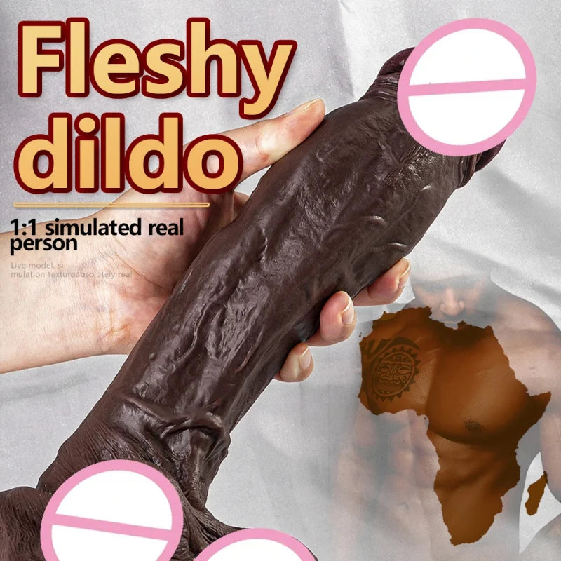 Super soft Realistic Dildos for women Black Coffee silicone coated rib simulation penis thick Women's masturbation tool toy