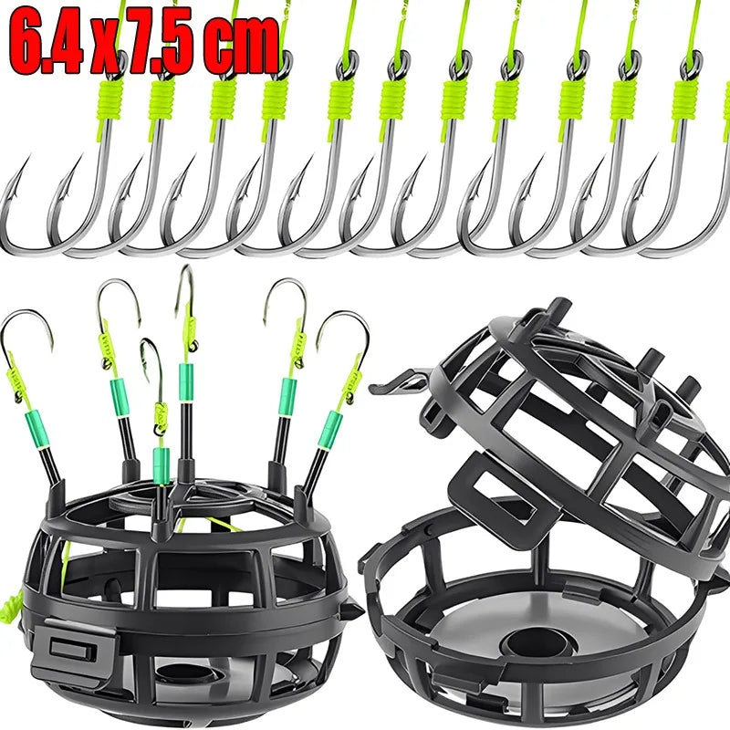 5 PCS Set Anti Current Bait Cage Fish Hook Fishing Accessory Metal Plastic Bait Holder Prevents Wash Away Increases Catch Rate Simple Elegant for Sea Boat River Lakes Fishing Supplies.