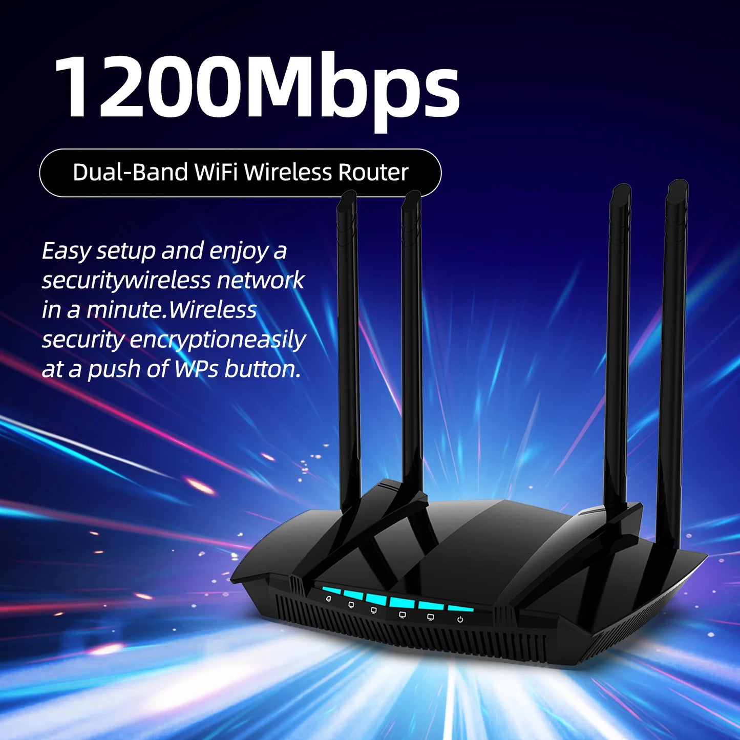 PIX-LINK AC1200 Dual Band Gigabit WiFi Router 1200Mbps 5GHz/2.4GHz MU-MIMO WPA3 4 Antennas Full Gigabit Ports Cover 300m²