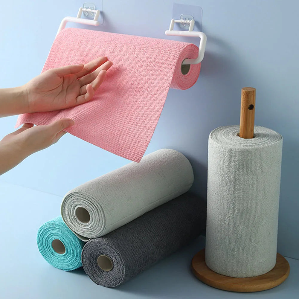 NEW Arrivals 50PCS 25x25CM 6 Colors Reusable Cleaning Wipe Household Kitchen Cloth Microfiber Towel Rolls Dish Rags Wash Paper Towel Replacement Car Home Office Cleaning Supplies