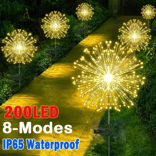 NEW 4PCS Set Solar Firework Light Outdoor Garden Lights 200 LED Stake Landscape Light for Garden Pathway Courtyards Wedding Christmas Decor Home Garden Lighting Decoration Supplies