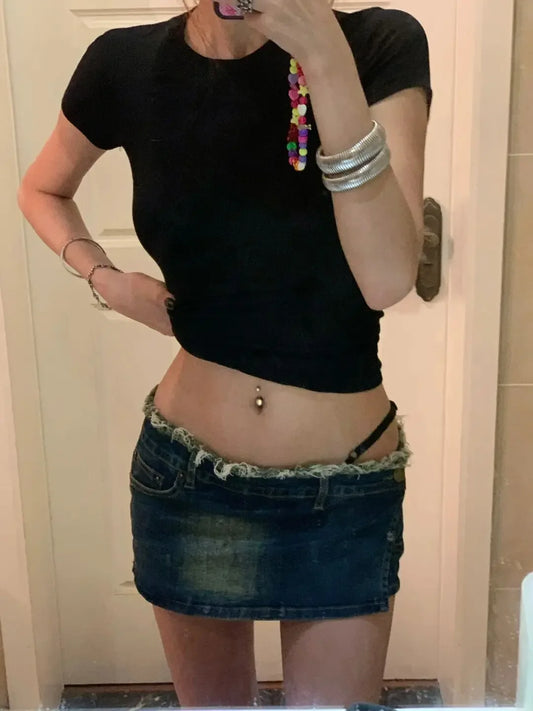 NEW Arrivals S-XL Size American Style Vintage Distressed Washing Double Layed Denim Skirt Women's Summer Design Sensibility Spicy Girl Tight Fitting Hip Short Skirt Girls Sexy Streetwear Clothing Supplies