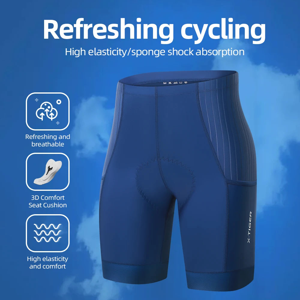 X-Tiger Blue Cycling Shorts Bike Tights Pro Bicycle Shorts Breathable Lycra Sports Women MTB Road Biking Shorts 7 Hours Riding