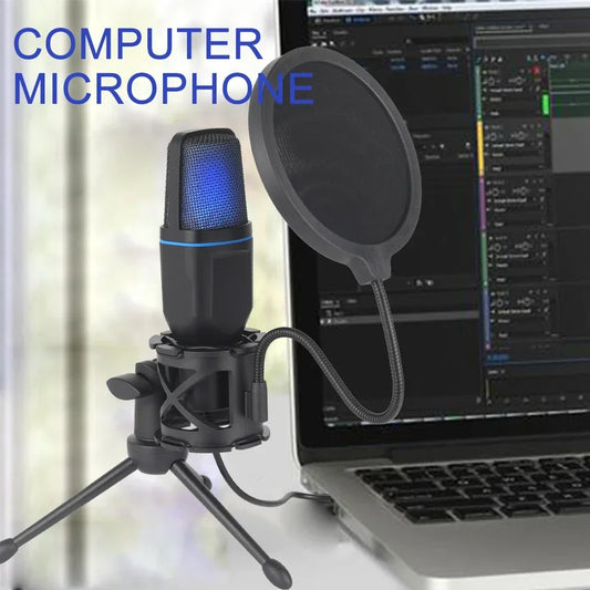 NEW Arrivals RGB Professional Microphone USB Microphone Condenser Wire Gaming Mic for Podcast YouTube Tik-Tok Instagram Recording Studio Streaming Laptop Desktop PC Electronics Accessories Supplies