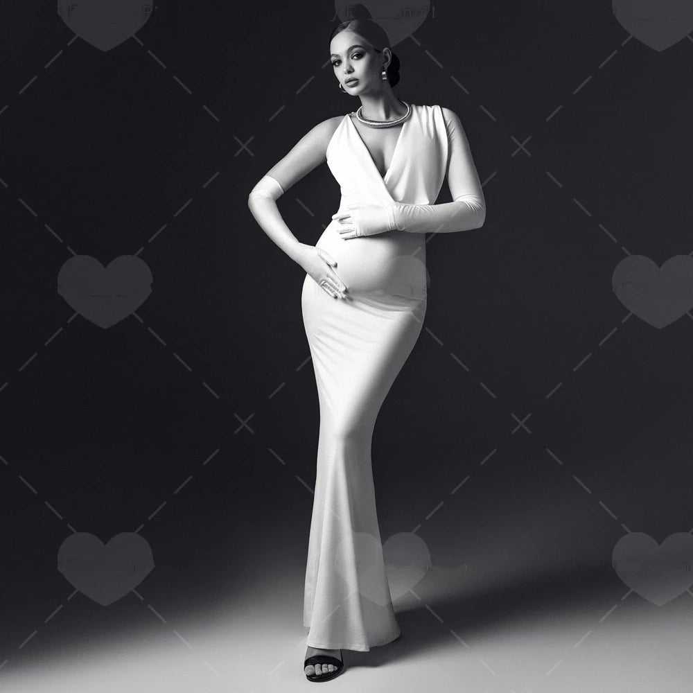 White/Black Color Maternity Breast Feeding Function Dresses For Photo Shoot Solid Color One Shoulder Slim Fit Elastic Fabric Dress Party Sexy Dress For Pregnant Women