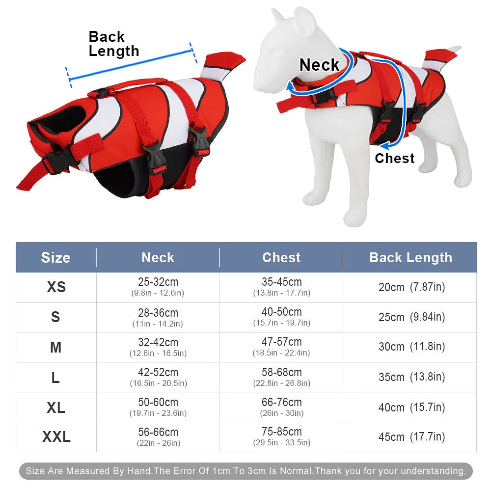 XS-2XL 4 Colors Dog Life Vest Summer Pet Jacket Dog Safety Clothes Swimwear Swimming Suit Clown Fish Pattern Pets Safety Accessories