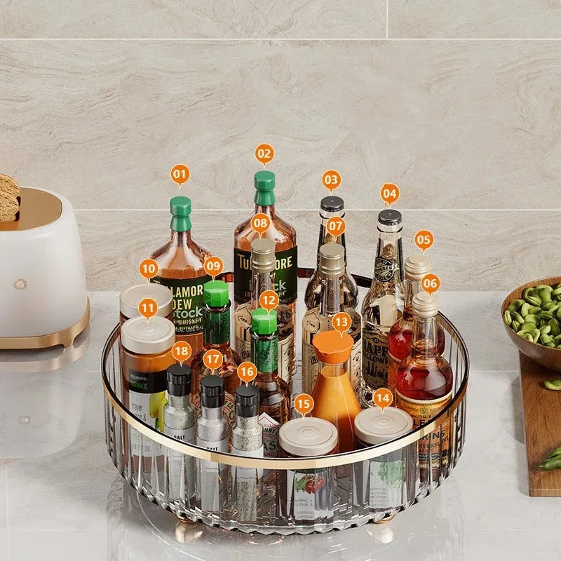 Kitchen Rotatable Seasoning Storage Rack with Multifunctional 360 Degree Seasoning Storage Rack, Light Luxury Fruit Plate