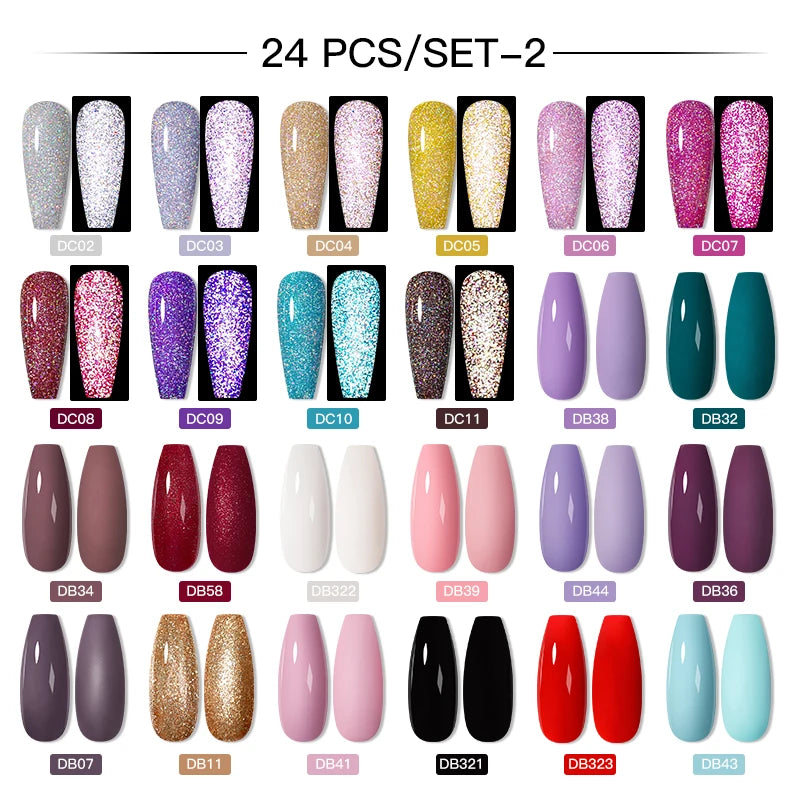 NEW Arrivals 24/40.120PCS Set Colors Gel Nail Polish Set Semi Permanent Hybrid Gel Varnish Set Base Top Coat Soak Off UV LED Nail Gel Kits Manicure Pedicure Accessories Nail Care Tools Sets Cosmetic Supplies