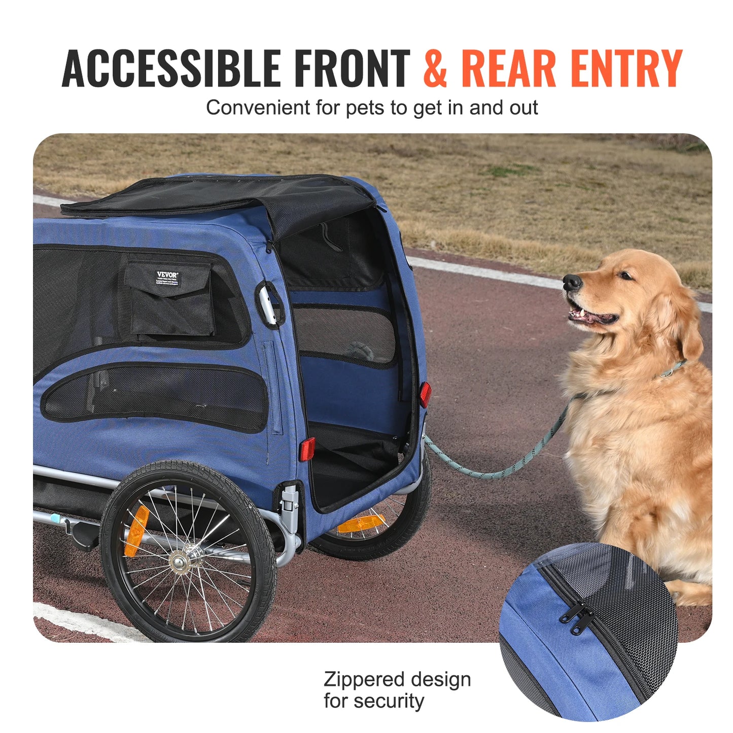 100 lbs Dog Bike Trailer 2-in-1 Pet Stroller Cart Bicycle Carrier with Wheels Coupler Reflectors Flag for Dogs Travel