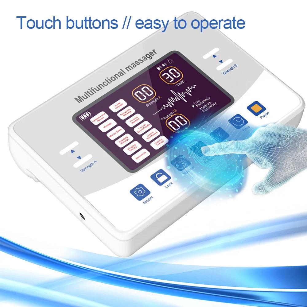 12 Modes + 20 Electrode  Pads Bags Electric Acupuncture EMS Tens Muscle Stimulator 30 Intensities Therapy Pulse Body Massager Electro Health Care Machine