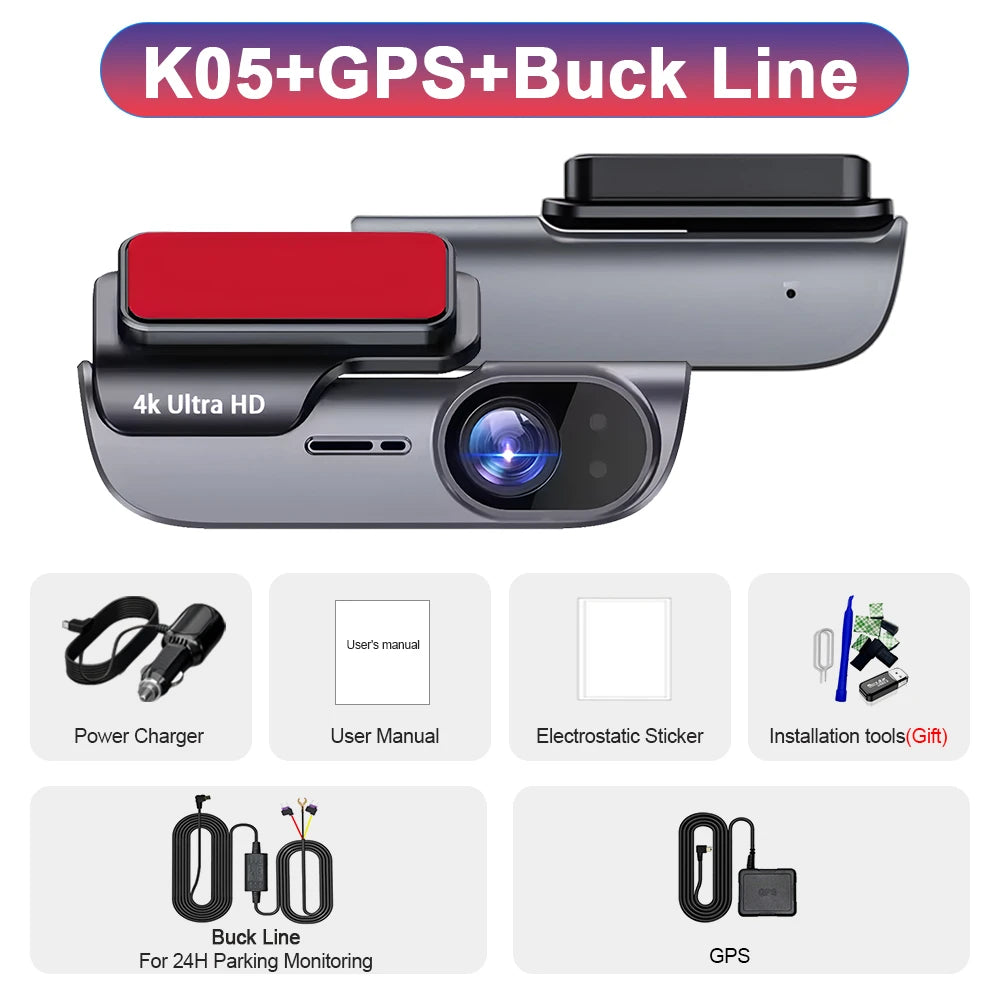4K UHD Car GPS Dash Camera 10 Languages 64/128G DVR Night Vision Pedestrian Detector Video Recorder with GPS Wi-Fi 24H Parking Monitoring Support for Vehicle Safety Supplies