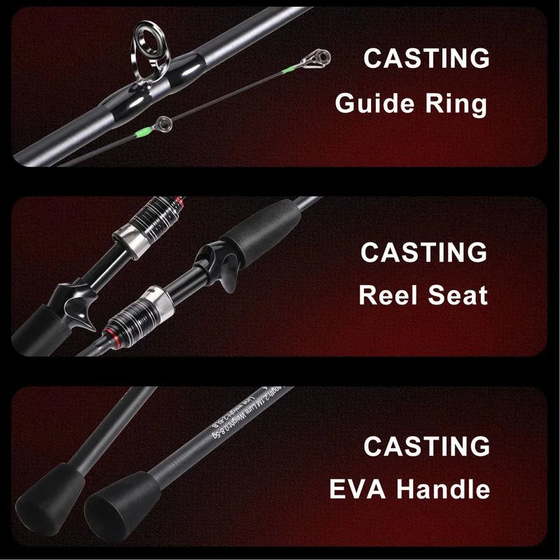 NEW Fishing Set Left/Right  Lure Rod Fishing Combo 2.1m 4 Section Carbon Fiber Rod 7.2:1 Gear Ratio Magnetic Brake System Fishing Left/Right Reel Fishing Kit Ocean Lake River Professional Fishing Supplies