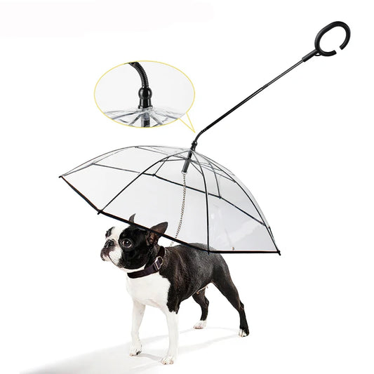 NEW Arrivals Pet Dog Sun Rain Protection  Umbrella Easy View Clear Bendable Puppy Adjustable Umbrella Keeps Your Pet Dry Comfortable in Rain with Leash Set Pets Accessories