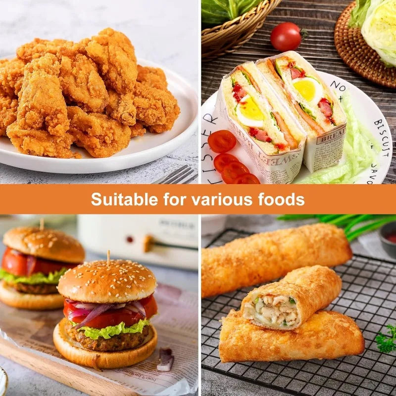 100 PCS Set Oil-Proof Non-Stick Paper Sheet Food Sandwich Packaging Wrap Paper Newspaper Style Greaseproof Deli Paper for Wrapping Burger Bread Cooking Tools Set