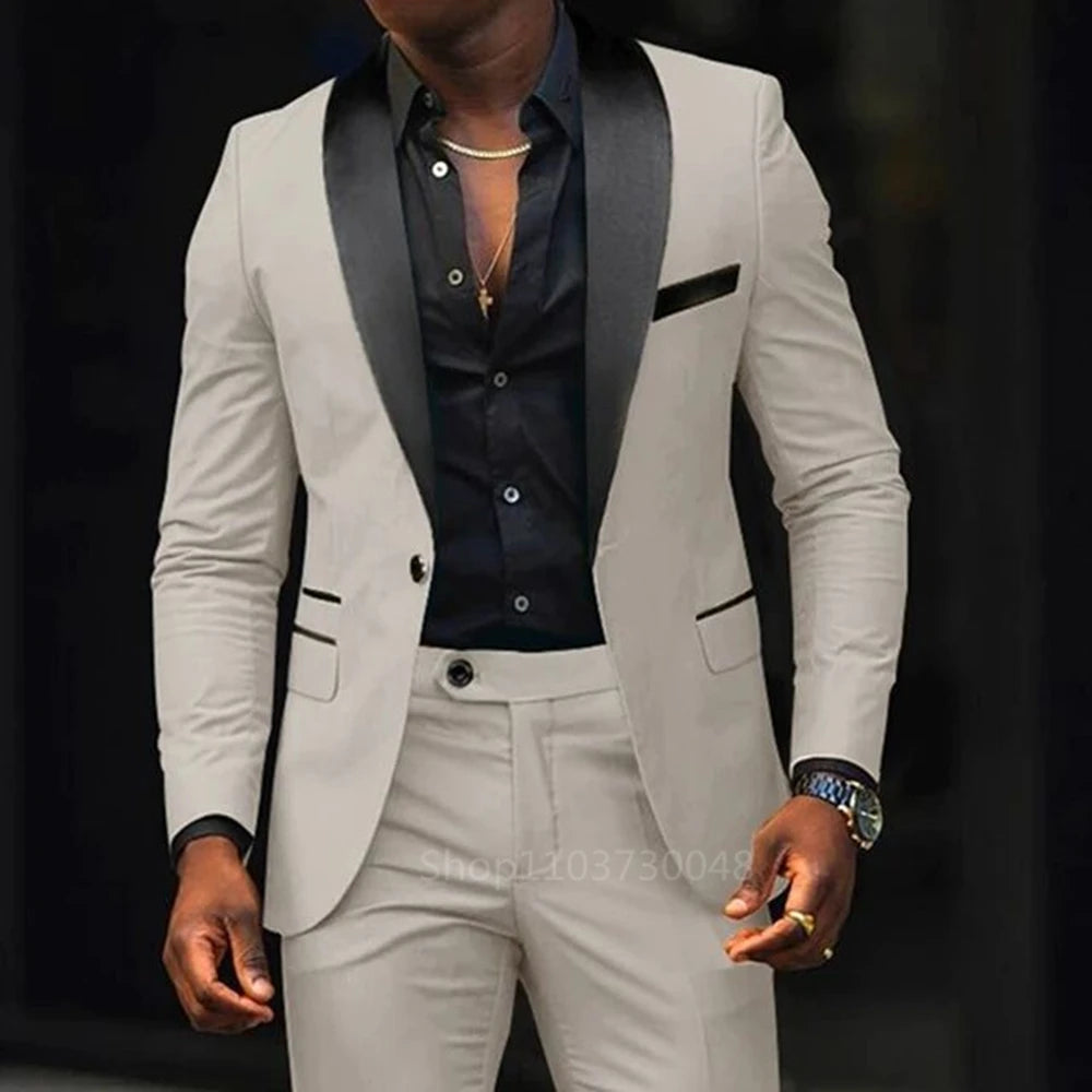NEW Arrivals 2PCS Set S-6XL Plus Size 7 Colors Casual Men Wedding Suits Solid Slim Fit Shawl Lapel Blazer Pant Designs Evening Party Prom Suits Best Man Business Wear Suit Men Luxury Fashion Clothing Supplies