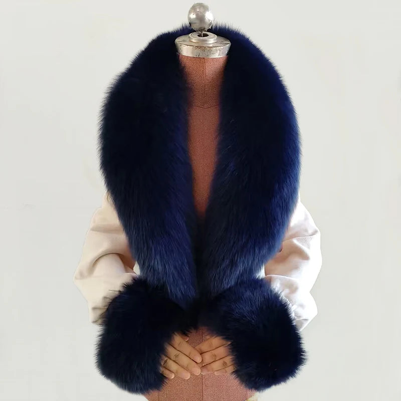 NEW Arrivals 6 Colors Set Women Winter 100% Natural Fox Fur Scarf Jacket Fur Collar Authentic Neck Scarves And Cuff Set Luxury Fox Fur Warm Neck Warmers Ladies Luxury Fashion Apparel Accessories