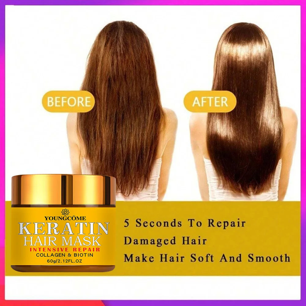 Hair Repairs 60gr Korean Hair Mask Biotin Collagen Keratin Treatment Hairs Conditioner Hair Essential Oil Nourishing for Dry Damaged