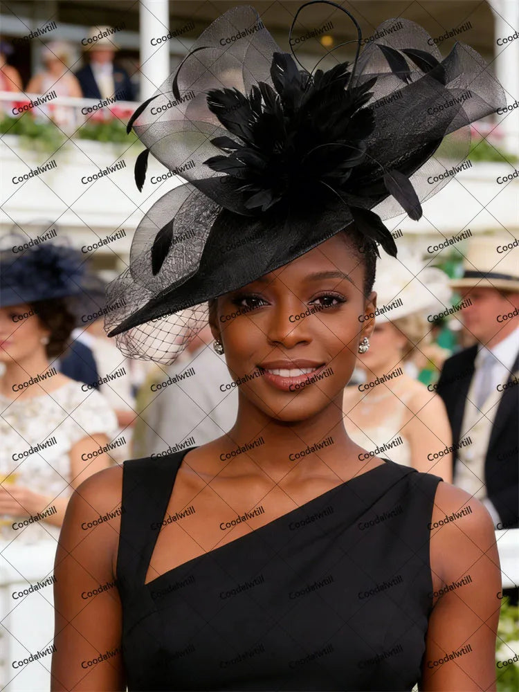 20 Colors White Mesh Ladies Royal Ascot Horses Race Evening Bride Wedding Opera Concert Church Fascinator Hat Feather Flower Headpiece For Women Elegant Chapeau Cap Femme Veils Millinery