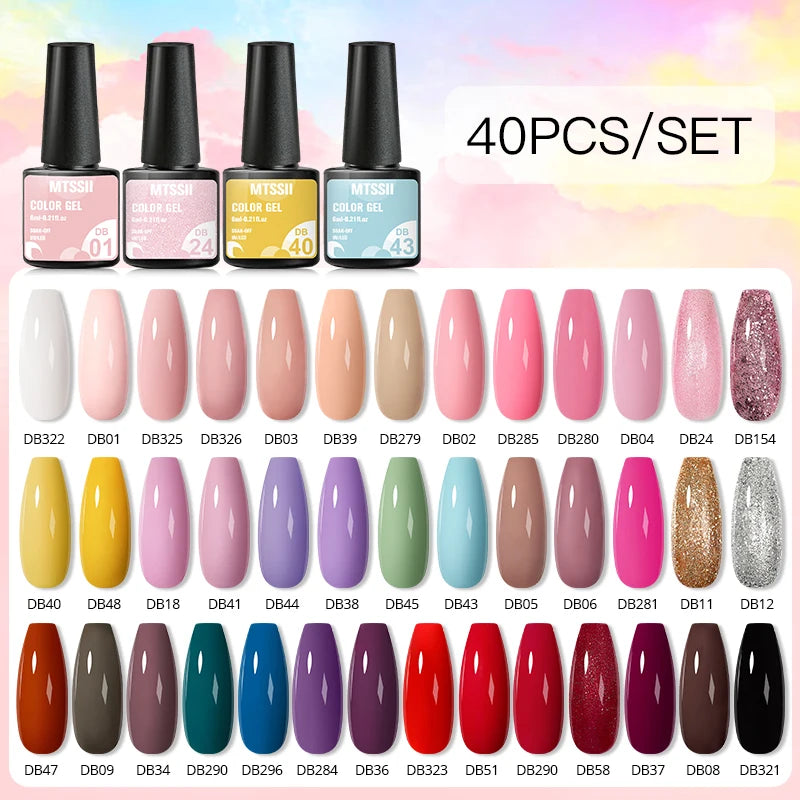 NEW Arrivals 24/40.120PCS Set Colors Gel Nail Polish Set Semi Permanent Hybrid Gel Varnish Set Base Top Coat Soak Off UV LED Nail Gel Kits Manicure Pedicure Accessories Nail Care Tools Sets Cosmetic Supplies