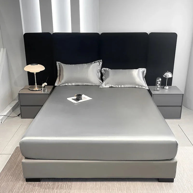 10 Colors Home Hotels Luxury Satin Waterproof Fitted Sheet Silky Solid Color Bed Sheet Breathable Elastic Band Sheets Smooth Bedsheet Mattress Cover