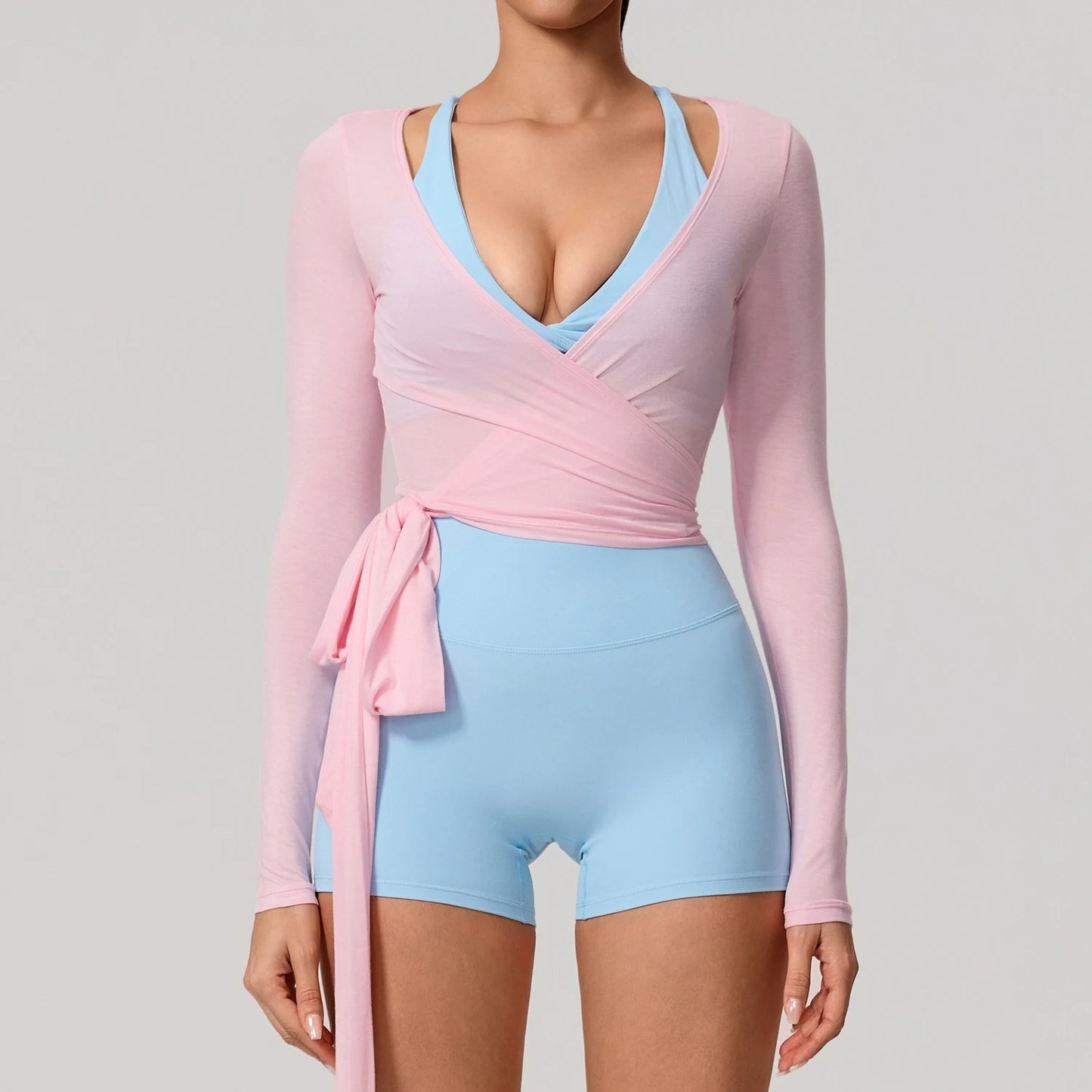 Just Arrived 5 Colors New Women's Yoga Long Sleeve One Piece Strap Yoga Clothing Female Training Premium Ballet Wrap Tops Woman Gym Sports Top Women Sports Apparel Accessories