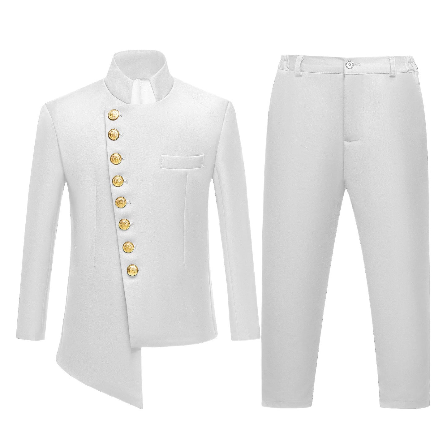 2 PCS Set 3Y-14Y Children Kids' Suit Set: Royal Blue/Black/White Color  Jacket with Gold Buttons & Pants, Wedding Guest Evening Birthday Party Formal Outfit for Boys