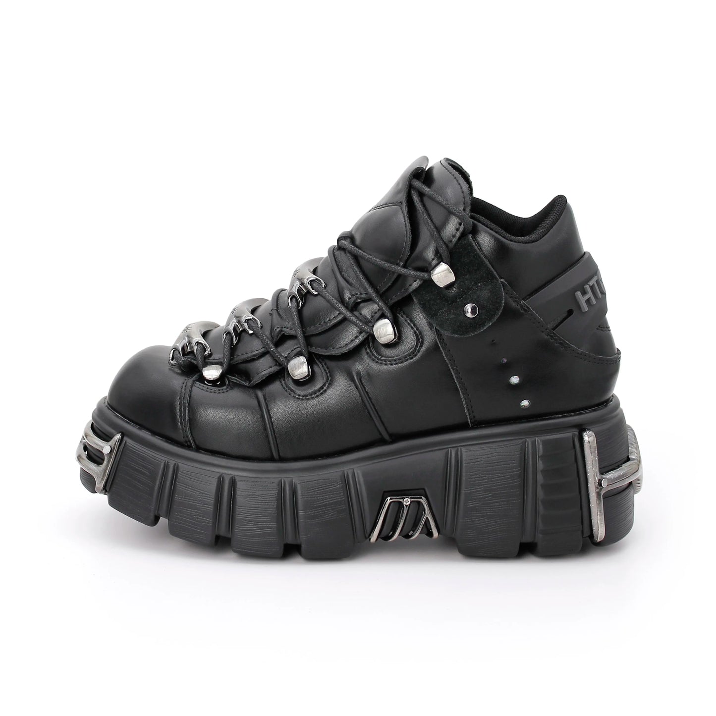 NEW Punk Style Gothic Women Shoes Lace-Up Heel Height 6CM Platform Shoes Woman Gothic Ankle Rock Boots Metal Decor Woman Sneakers