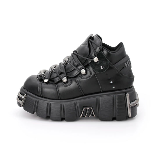 NEW Punk Style Gothic Women Shoes Lace-Up Heel Height 6CM Platform Shoes Woman Gothic Ankle Rock Boots Metal Decor Woman Sneakers