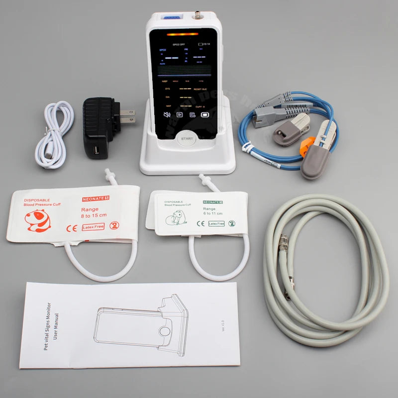 Just Landed Whole Set Dog Cat Vet Animals Monitor Heart Rate Sphygmomanometer Handheld NIBP SPO2 Function Patient Monitor Veterinary Equipment Machine Pets Health Care Supplies