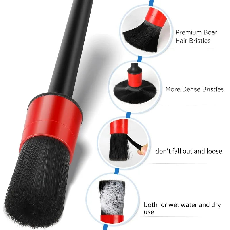 5 PCS Set Car Cleaning Brush Kit Auto Detail Brushes Dust Brushes For Car Interior Detailing Brush Set Wheel Rims Clean Brush Tools Cars Cleaning Accessories