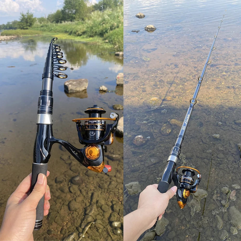 1.5/1.8/2.1/2.4M Rod + Reel 1000- 4000 Series Set Telescopic Spinning Fishing Rod 1.5-2.4M and 1000-4000 Reel Combo Portable Rod  For Seawater/Freshwater Carp Fishing Sets