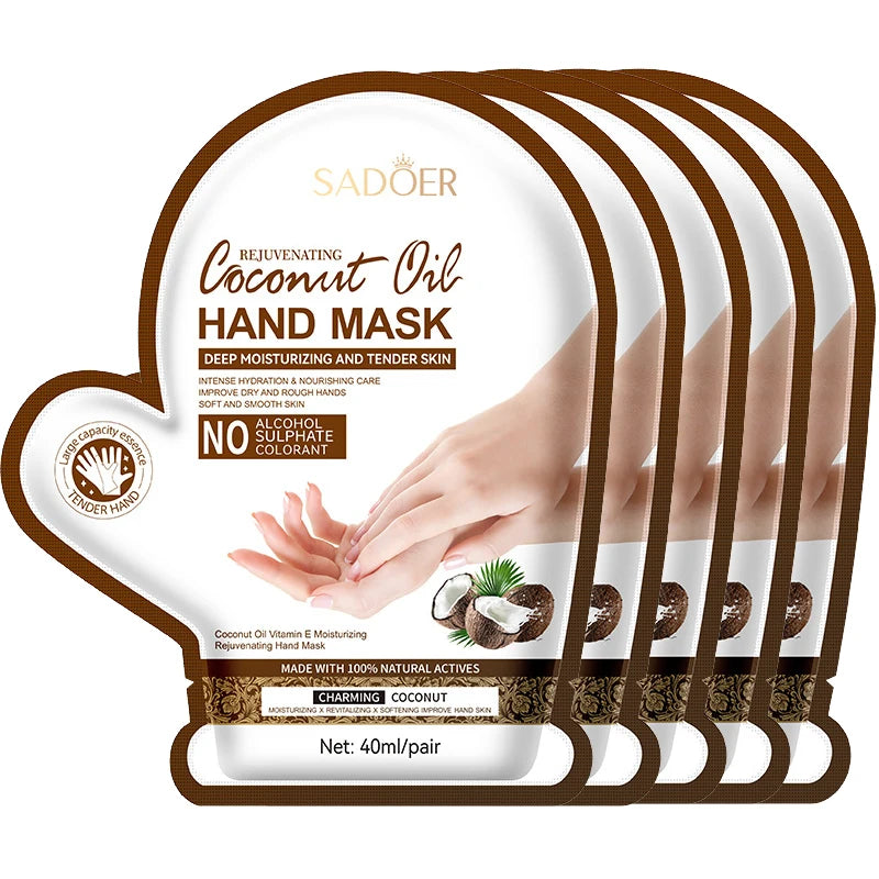 5 Pairs Set Coconut Moisturizing Hand Mask Whitening Nourishing Anti-Aging Hydrating Hand Gloves for Hands Korean Skin Care Products