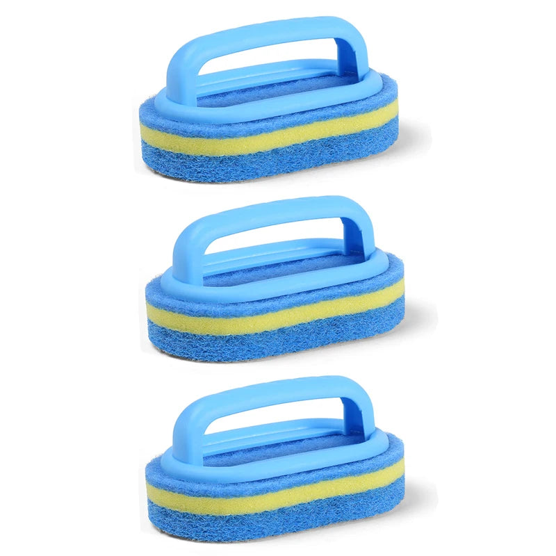NEW 3PCS Set Sponge Cleaning Brush With Handle Bathtub Tile Scrub Brush Kitchen Bathroom Cleaning Sponge Brush Household Cleaning Supplies