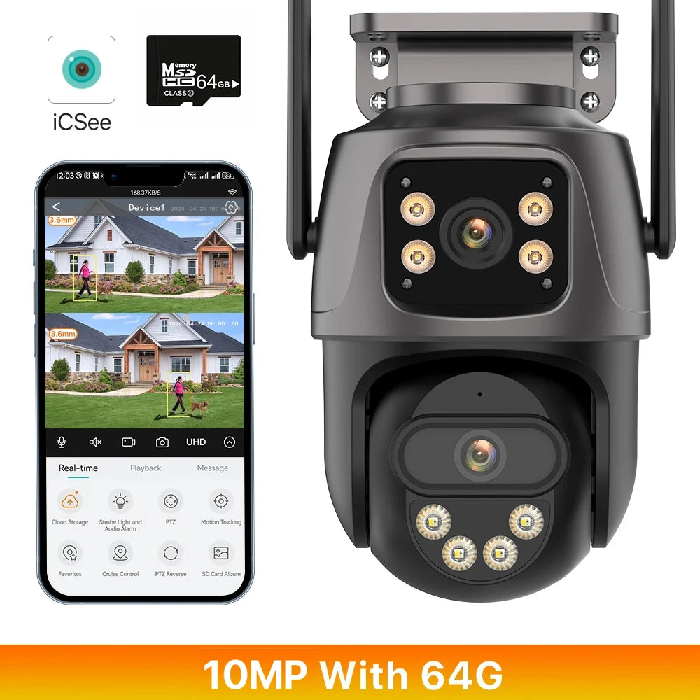 NEW 15MP HD 3 Screen WI-FI IP 2 Ways Voice Intercom Camera Outdoor 4K Dual Lens Camera Ai Human Detection Waterproof CCTV Video Security Camera Home Office Factory Security Systems